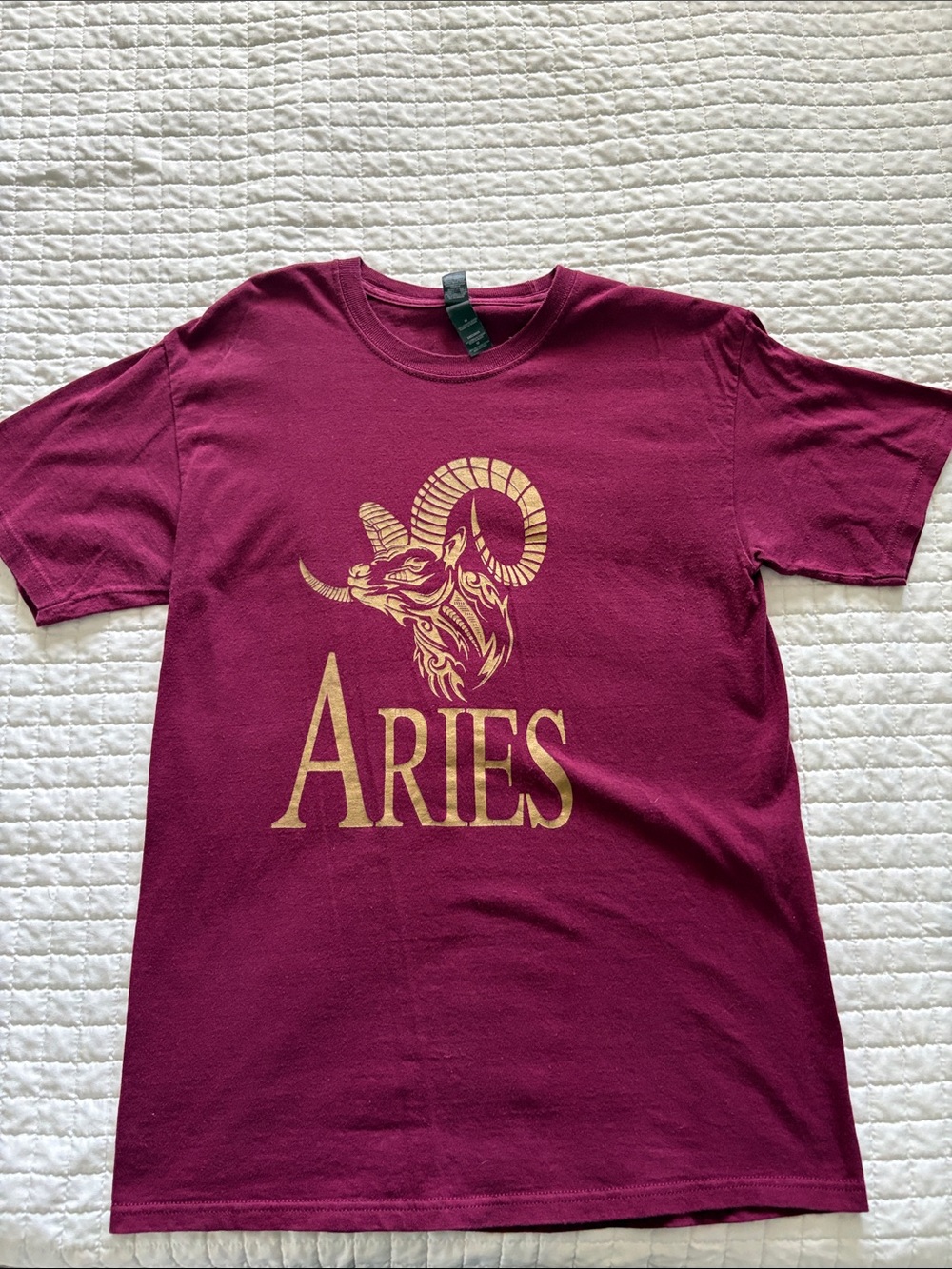 Aries Graphic Tee - Burgundy with Gold Print